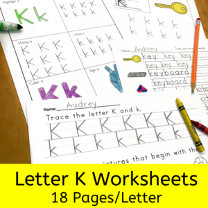 Letter K worksheets for beginning sounds and lessons
