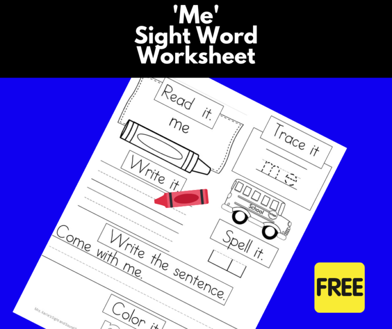 “Me” Sight Word Sheet – Free and easy download!