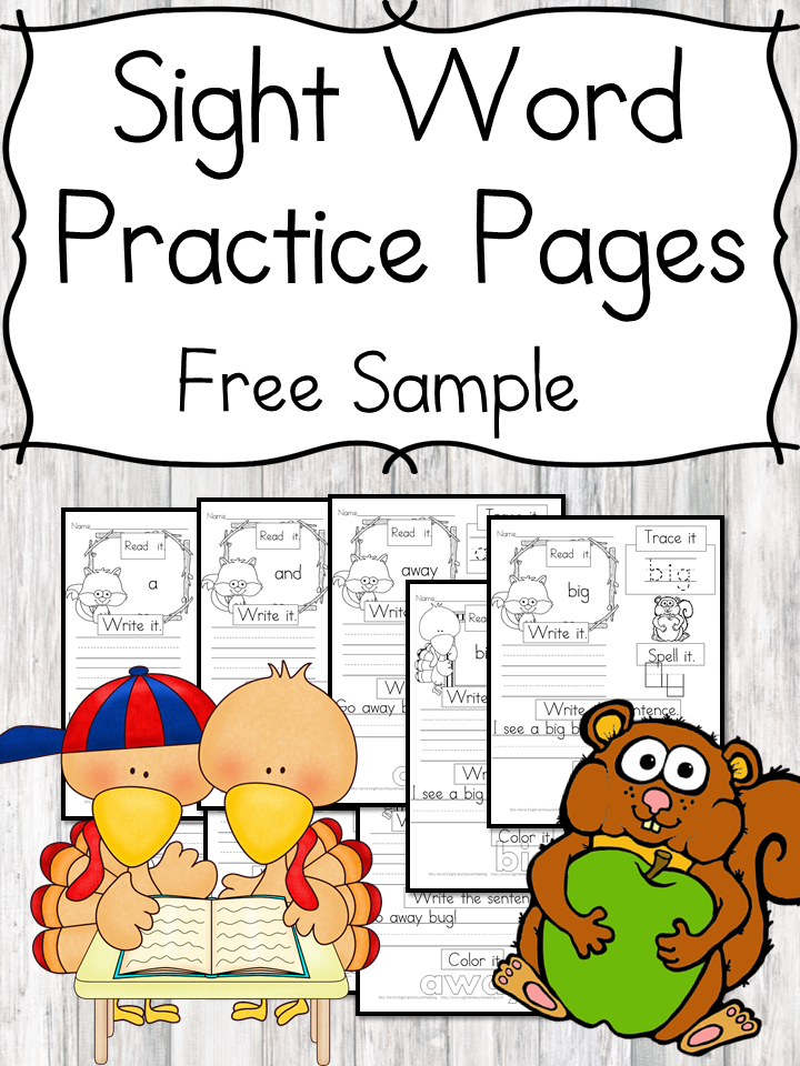 november-sightwords-preview Fall Sight Word Practice Pages ...with turkeys and squirrels. Great for preschool or Kindergarten.