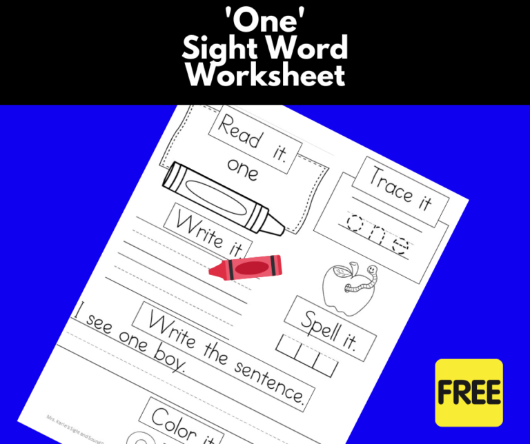 “One” Sight Word Worksheet – Free and easy download!