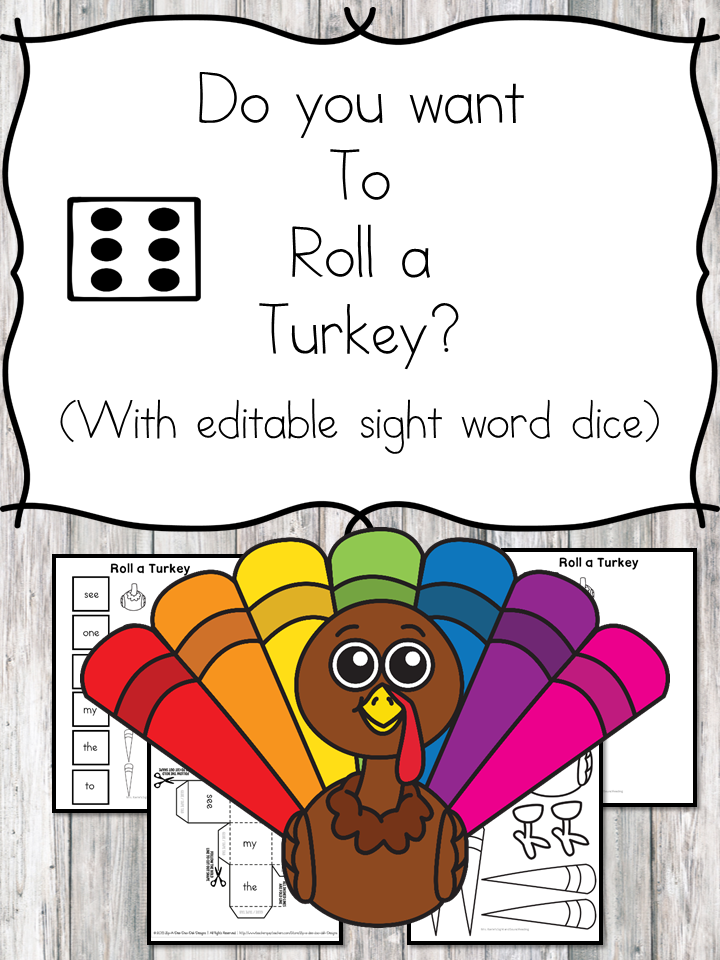 Do you want to roll a turkey? Fun activity for preschool or kindergarten to help reinforce sight words, numbers or letters.