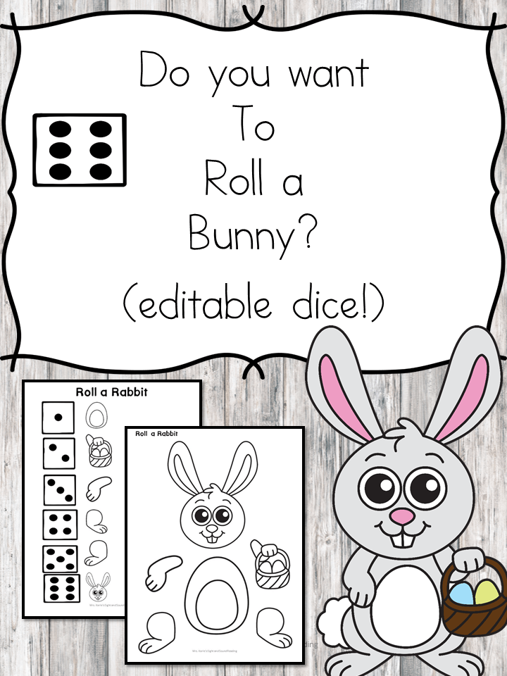 Roll and Bunny printable dice game for preschool or kindergarten - Roll a bunny! Editable dice