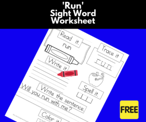 sight word of worksheet Run Sight Word Worksheet
