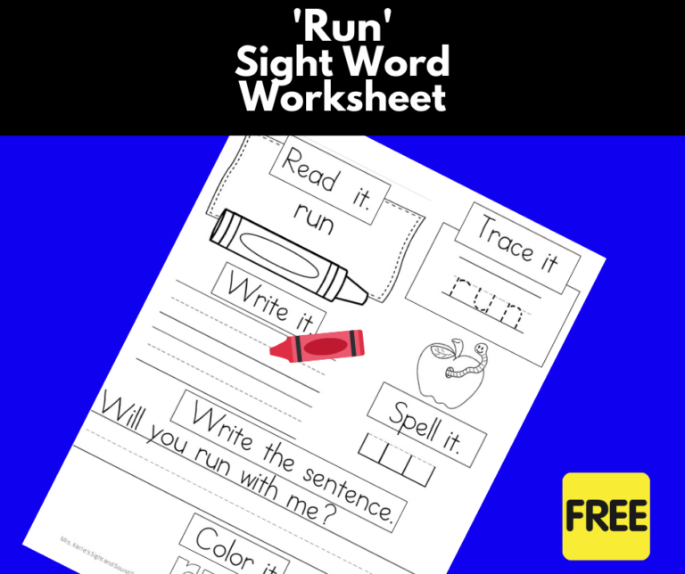 2 Free “Run” Sight Word Worksheets -Easy Download!