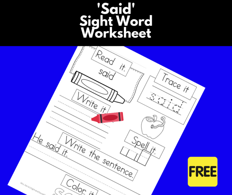 “Said” Sight Word Page -Free and easy download!