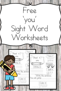 you Sight Word Worksheet -for preschool, kindergarten, or first grade - Build sight word fluency with these interactive sight word worksheets
